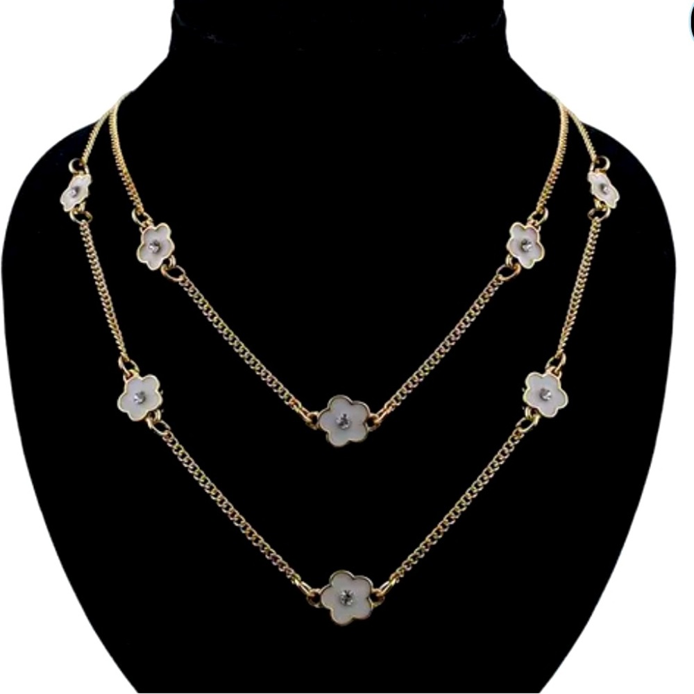 HP❤️New Flower Shaped Charm Chain Necklace Double Chain